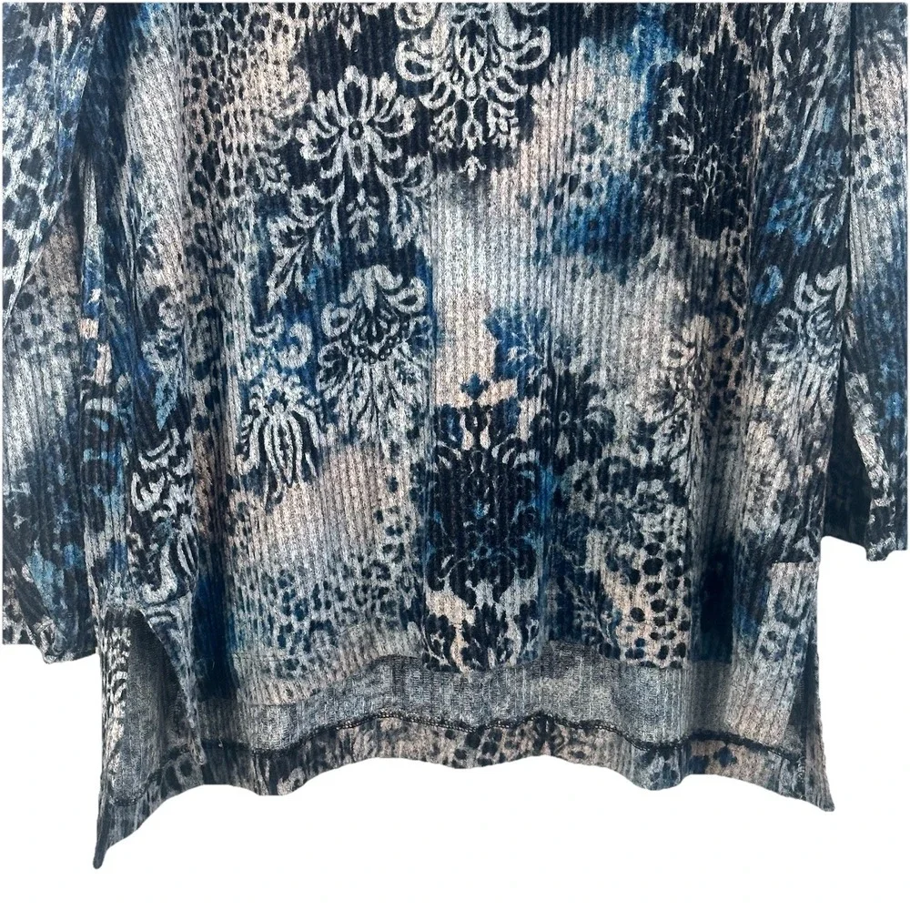 Chico's‎ Zenergy Women's 3 (XL) Sweater Top Cowl Neck Long Sleeved Pullover Blue